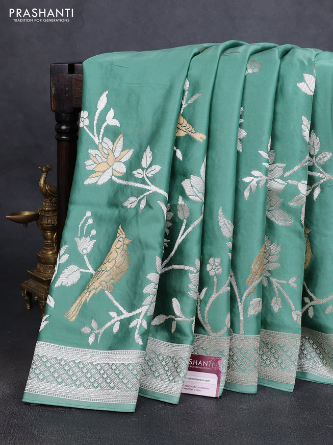 Art Mushru silk saree pastel green with zari woven buttas and long zari woven border