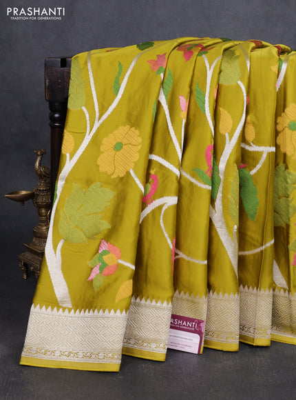 Art Mushru silk saree mustard yellow with allover paithani weaves and zari woven border