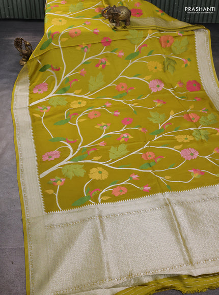 Art Mushru silk saree mustard yellow with allover paithani weaves and zari woven border
