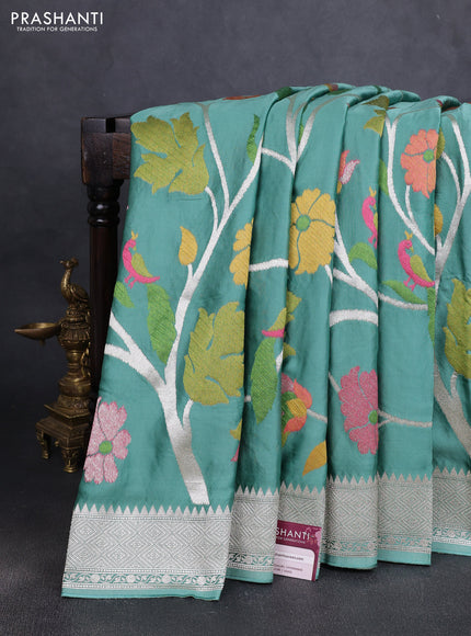 Art Mushru silk saree pastel green with allover paithani weaves and zari woven border