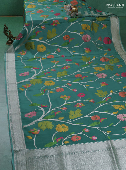 Art Mushru silk saree pastel green with allover paithani weaves and zari woven border
