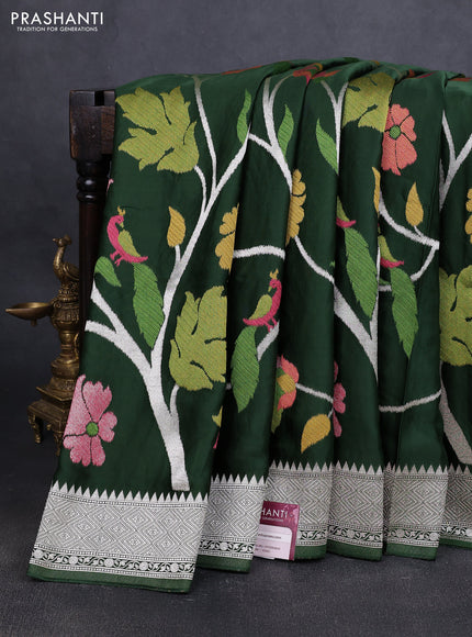 Art Mushru silk saree bottle green with allover paithani weaves and zari woven border