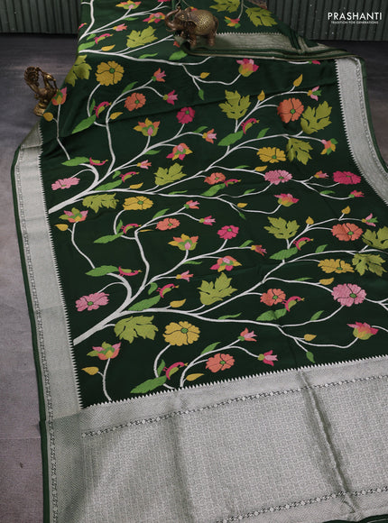 Art Mushru silk saree bottle green with allover paithani weaves and zari woven border
