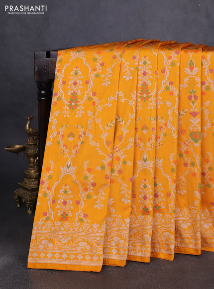 Art silk saree mango yellow with alllover jamdhani weaves and zari woven border