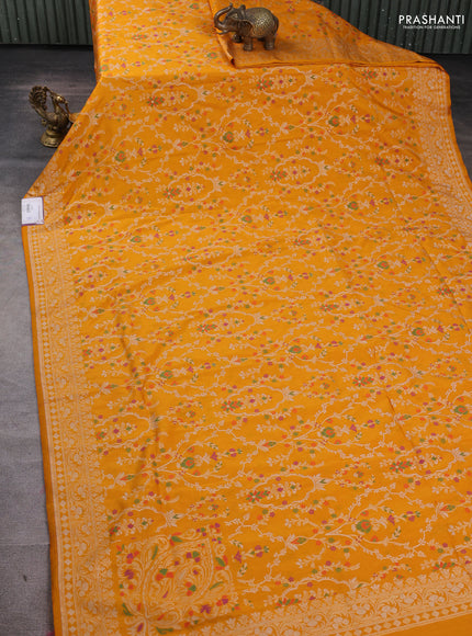Art silk saree mango yellow with alllover jamdhani weaves and zari woven border