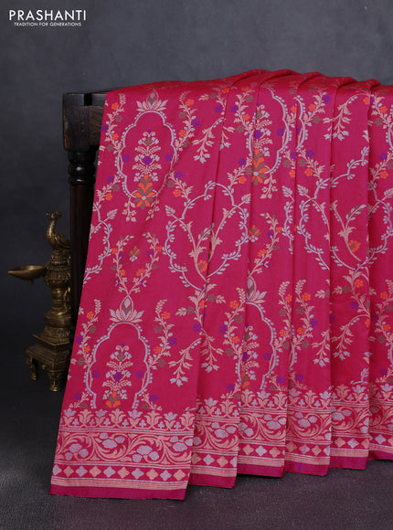 Art silk saree pink with alllover jamdhani weaves and zari woven border