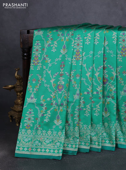 Art silk saree green with alllover jamdhani weaves and zari woven border