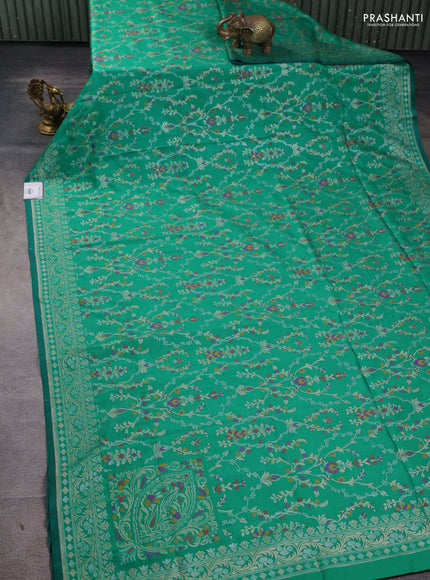 Art silk saree green with alllover jamdhani weaves and zari woven border