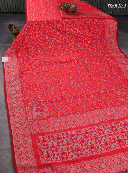 Art silk saree orange with alllover jamdhani weaves and zari woven border