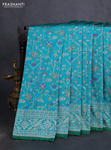 Art silk saree teal green with alllover jamdhani weaves and zari woven border