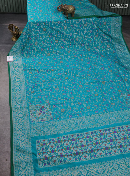 Art silk saree teal green with alllover jamdhani weaves and zari woven border