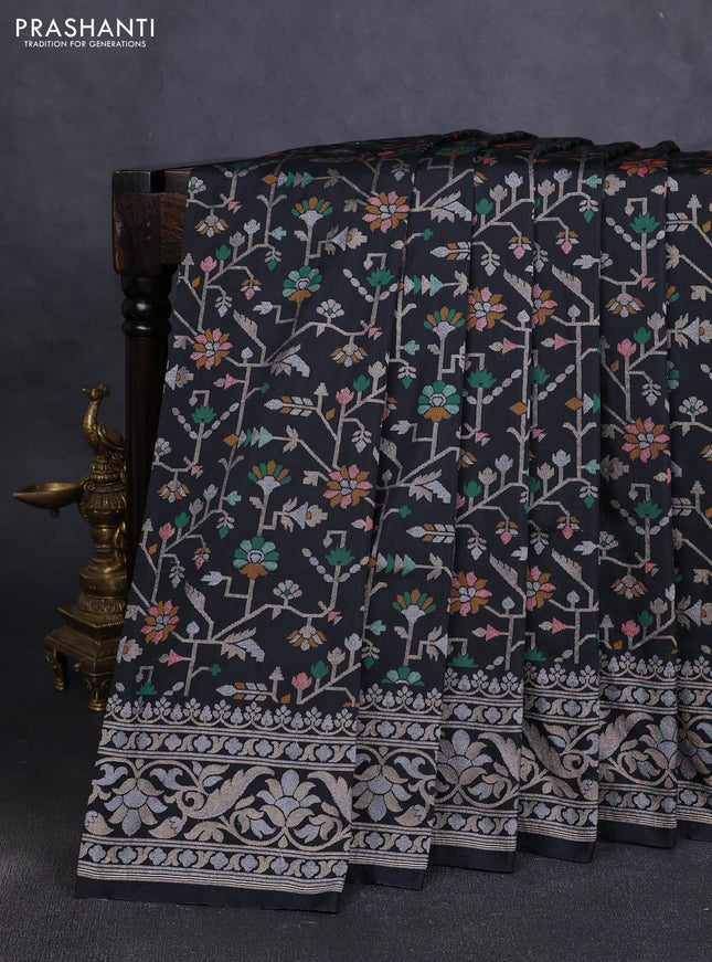 Art silk saree black with alllover jamdhani weaves and zari woven border