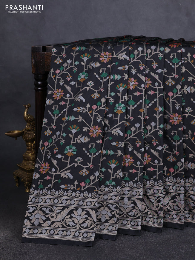 Art silk saree black with alllover jamdhani weaves and zari woven border