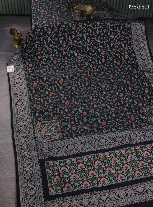 Art silk saree black with alllover jamdhani weaves and zari woven border