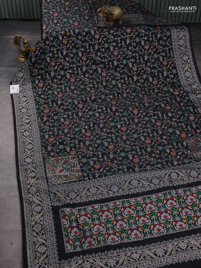 Art silk saree black with alllover jamdhani weaves and zari woven border