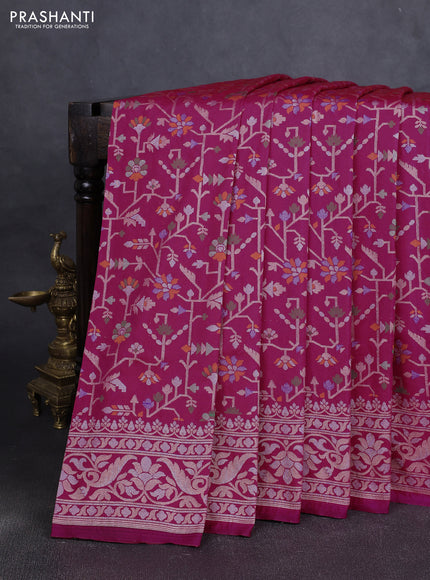 Art silk saree pink with alllover jamdhani weaves and zari woven border