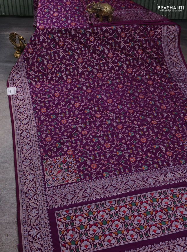 Art silk saree purple with alllover jamdhani weaves and zari woven border