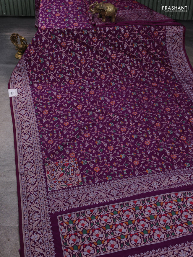 Art silk saree purple with alllover jamdhani weaves and zari woven border