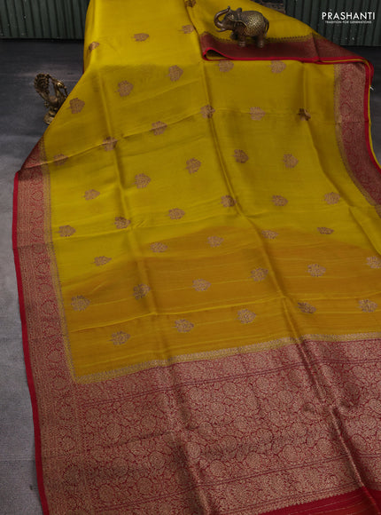 Banarasi organza silk saree mustard yellow and red with woven buttas and banarasi style border