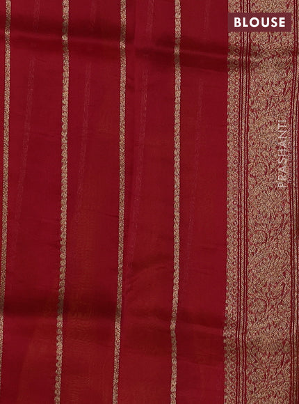 Banarasi organza silk saree mustard yellow and red with woven buttas and banarasi style border