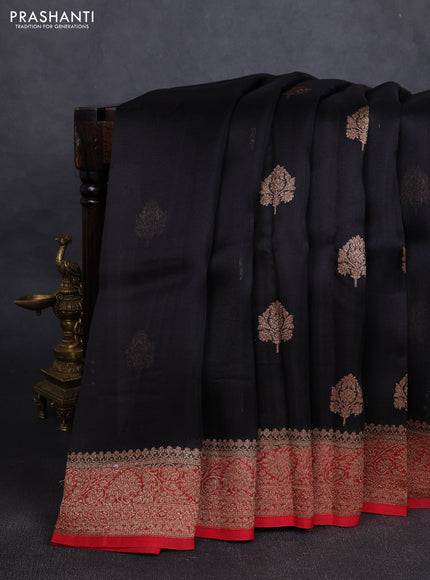 Banarasi organza silk saree black and red with woven buttas and banarasi style border