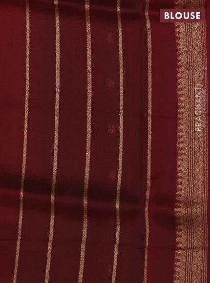 Banarasi organza silk saree green and red with woven buttas and banarasi style border