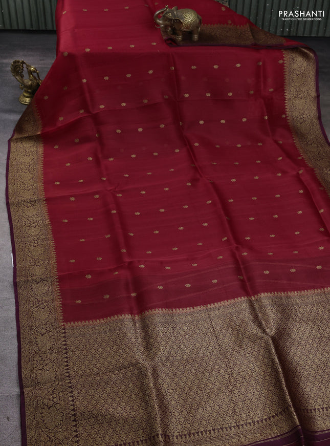 Banarasi organza silk saree red and wine shade with woven buttas and banarasi style border