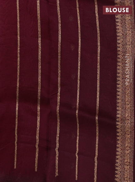 Banarasi organza silk saree red and wine shade with woven buttas and banarasi style border