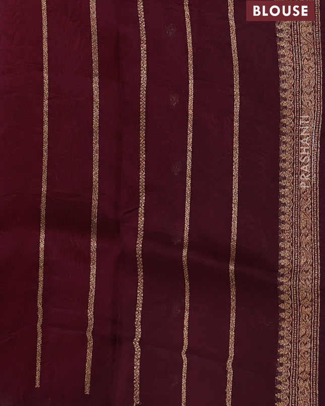 Banarasi organza silk saree red and wine shade with woven buttas and banarasi style border