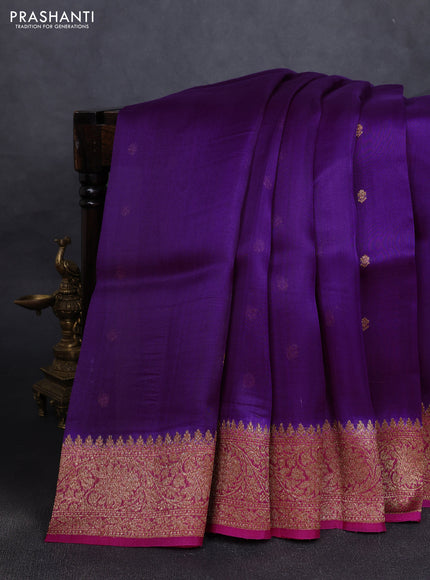 Banarasi organza silk saree violet and pink with woven buttas and banarasi style border