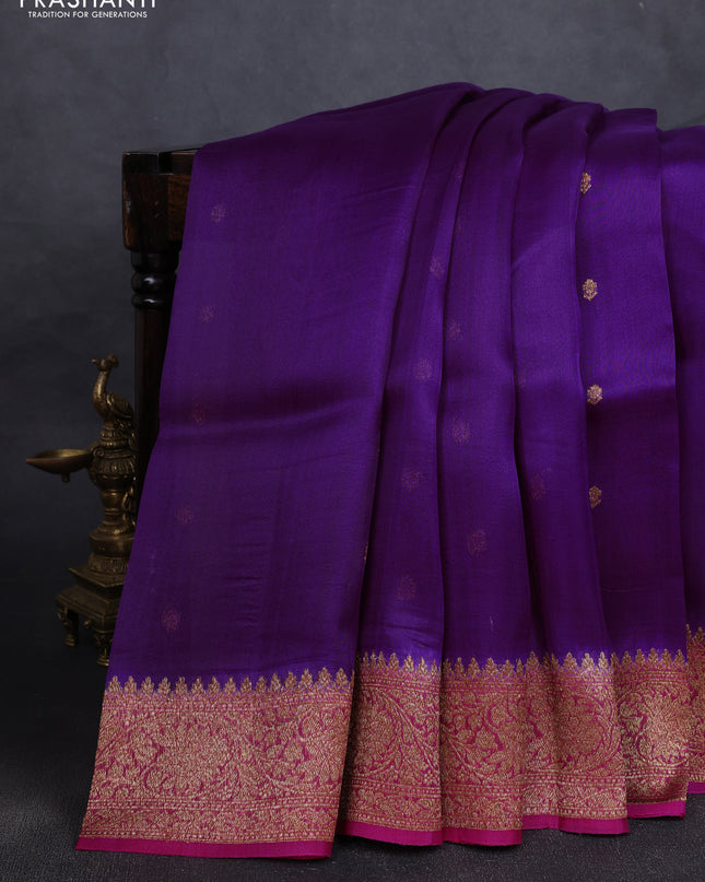 Banarasi organza silk saree violet and pink with woven buttas and banarasi style border