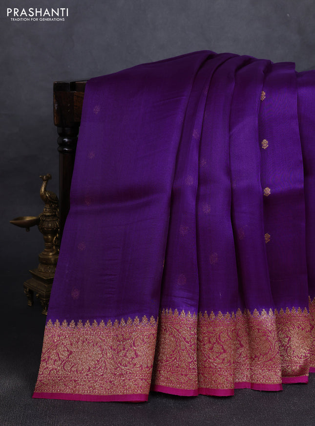 Banarasi organza silk saree violet and pink with woven buttas and banarasi style border
