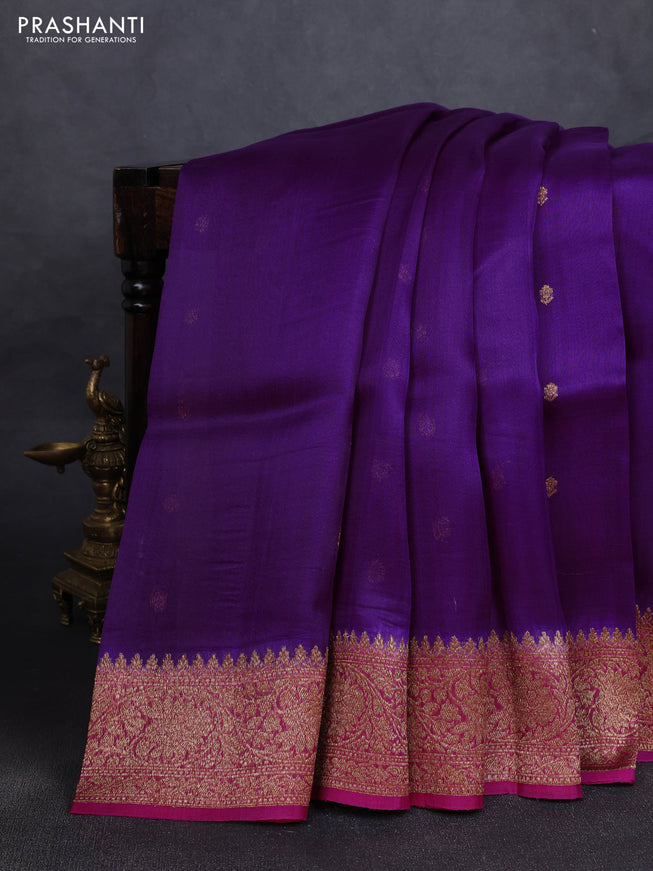 Banarasi organza silk saree violet and pink with woven buttas and banarasi style border