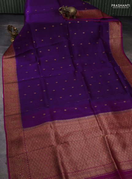 Banarasi organza silk saree violet and pink with woven buttas and banarasi style border