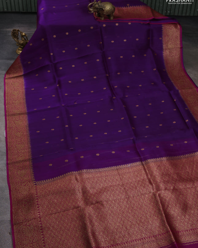 Banarasi organza silk saree violet and pink with woven buttas and banarasi style border