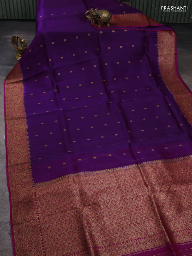 Banarasi organza silk saree violet and pink with woven buttas and banarasi style border