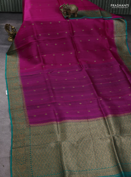 Banarasi organza silk saree pink and teal green with woven buttas and banarasi style border