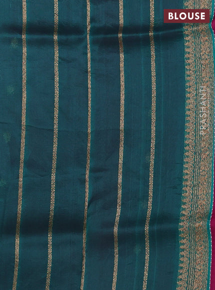 Banarasi organza silk saree pink and teal green with woven buttas and banarasi style border