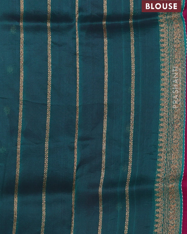 Banarasi organza silk saree pink and teal green with woven buttas and banarasi style border