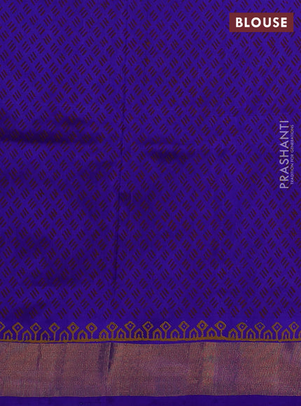 Uppada block printed silk saree maroon and blue with butta prints and zari woven border