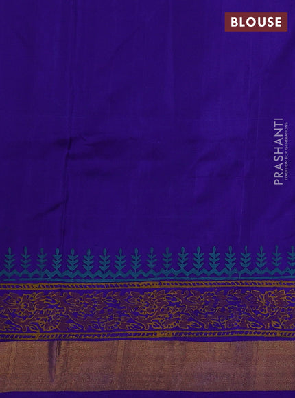 Uppada block printed silk saree cs blue and blue with allover butta prints and zari woven border