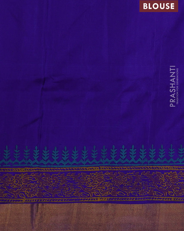 Uppada block printed silk saree cs blue and blue with allover butta prints and zari woven border