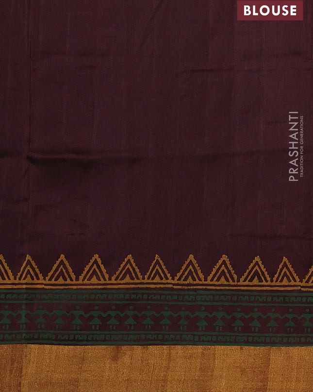 Uppada block printed silk saree rustic orange and coffee brown with warli butta prints and zari woven border
