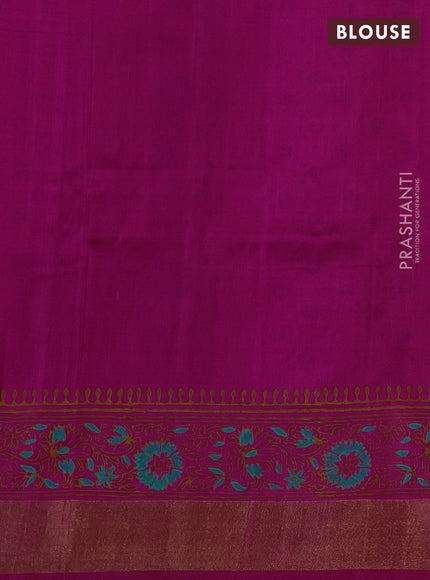 Uppada block printed silk saree dual tone pink and magenta pink with butta prints and long printed zari woven border