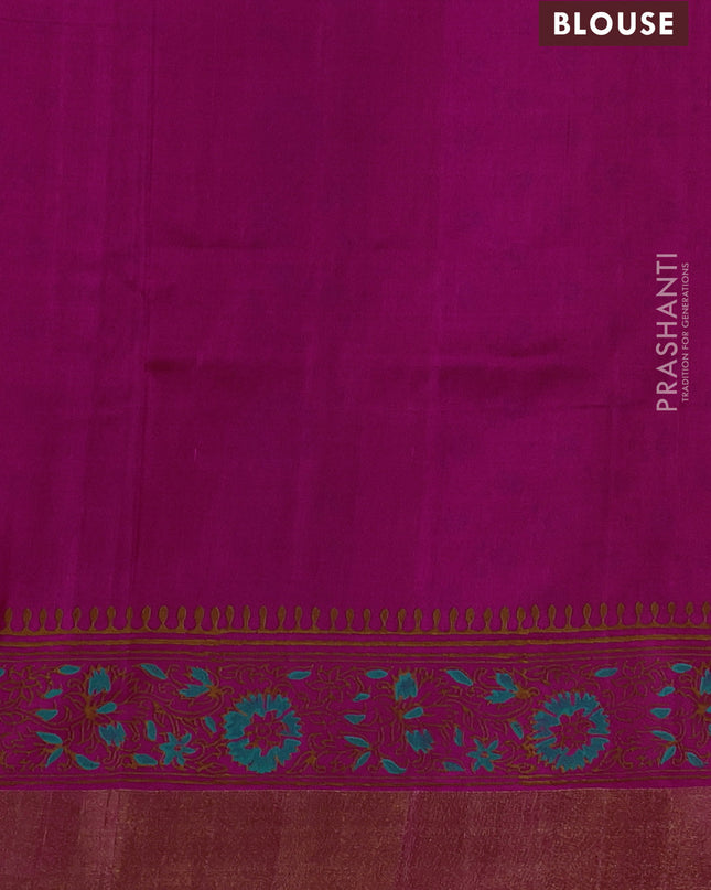 Uppada block printed silk saree dual tone pink and magenta pink with butta prints and long printed zari woven border