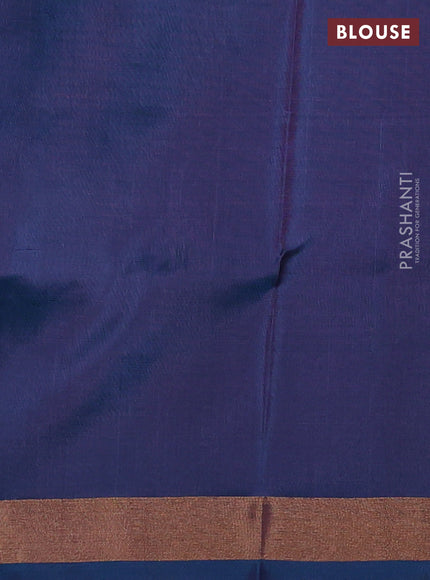 Pure uppada silk saree dual tone peacock blue with silver & gold zari woven thilak buttas and jamdhani weaving pallu