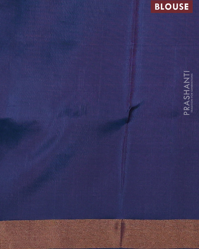 Pure uppada silk saree dual tone peacock blue with silver & gold zari woven thilak buttas and jamdhani weaving pallu