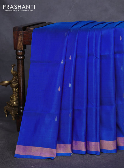 Pure uppada silk saree blue with silver & gold zari woven thilak buttas and jamdhani weaving pallu