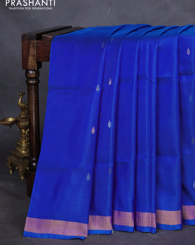 Pure uppada silk saree blue with silver & gold zari woven thilak buttas and jamdhani weaving pallu