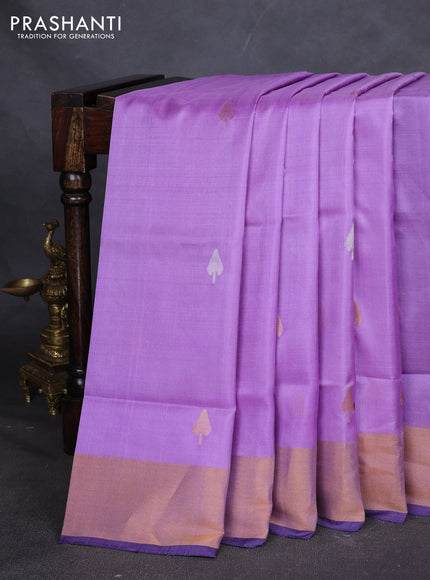 Pure uppada silk saree lavender and navy blue with silver & gold zari woven buttas and jamdhani weaving pallu